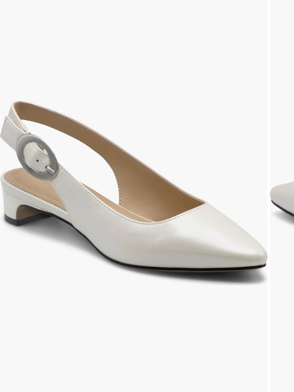 Adrienne Vittadini White Pointed Slingback Low Heel Mules